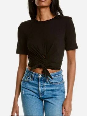 NWT $145 ba&sh Black Tie-Front Crop Top
